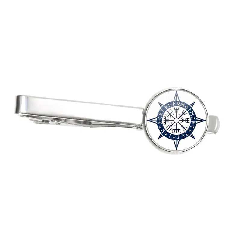 1pc Nordic Vikings Compass Runes Mens Glass Cabochon Tie Clip for Men Silver Color Metal Tie Clamp Pins Father Husband Gifts W250604