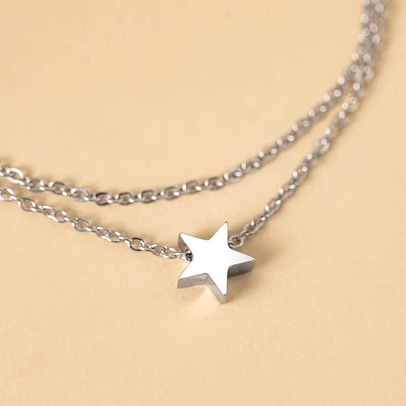 2024 New Star Charm Anklet Stainless Steel Double Layered Chain Ankle Bracelet For Women Girls Summer Beach Jewelry W250604
