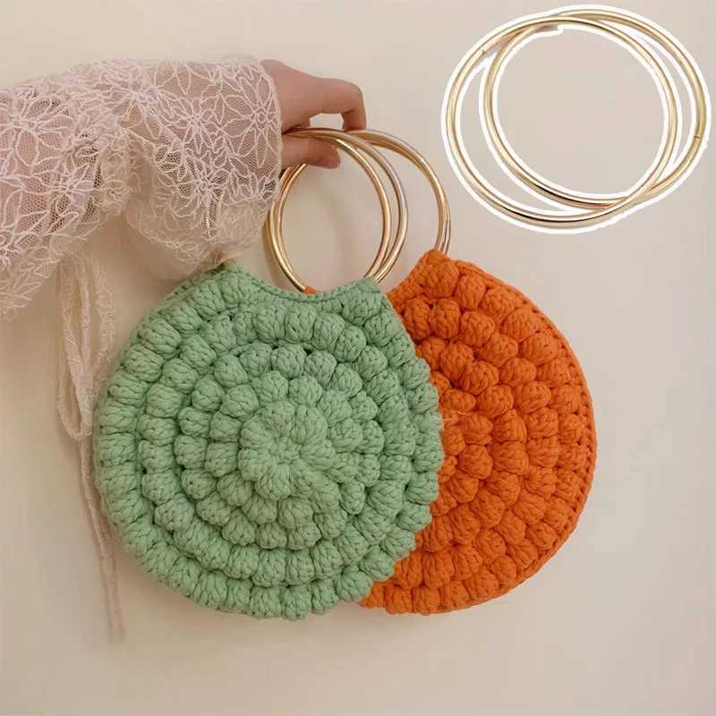 1Pcs/2Pcs Gold Round Metal Handles Handcrafted Replacement DIY Bag Handles Bag Accessory Round Handmade Hanging Hardware Rings W250604