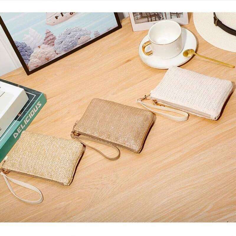 Women's Fashion Long Wallet Simple Straw Bag Coin Money Card Holder Organizer Purse Handbag Large Capacity Mobile Phone Pouch