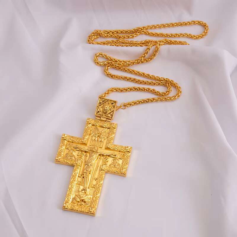 ZD057 Luxury Orthodox Greek Design Alloy Carved Pectoral Cross Necklace for Priests Gift with Gold Silver Plating