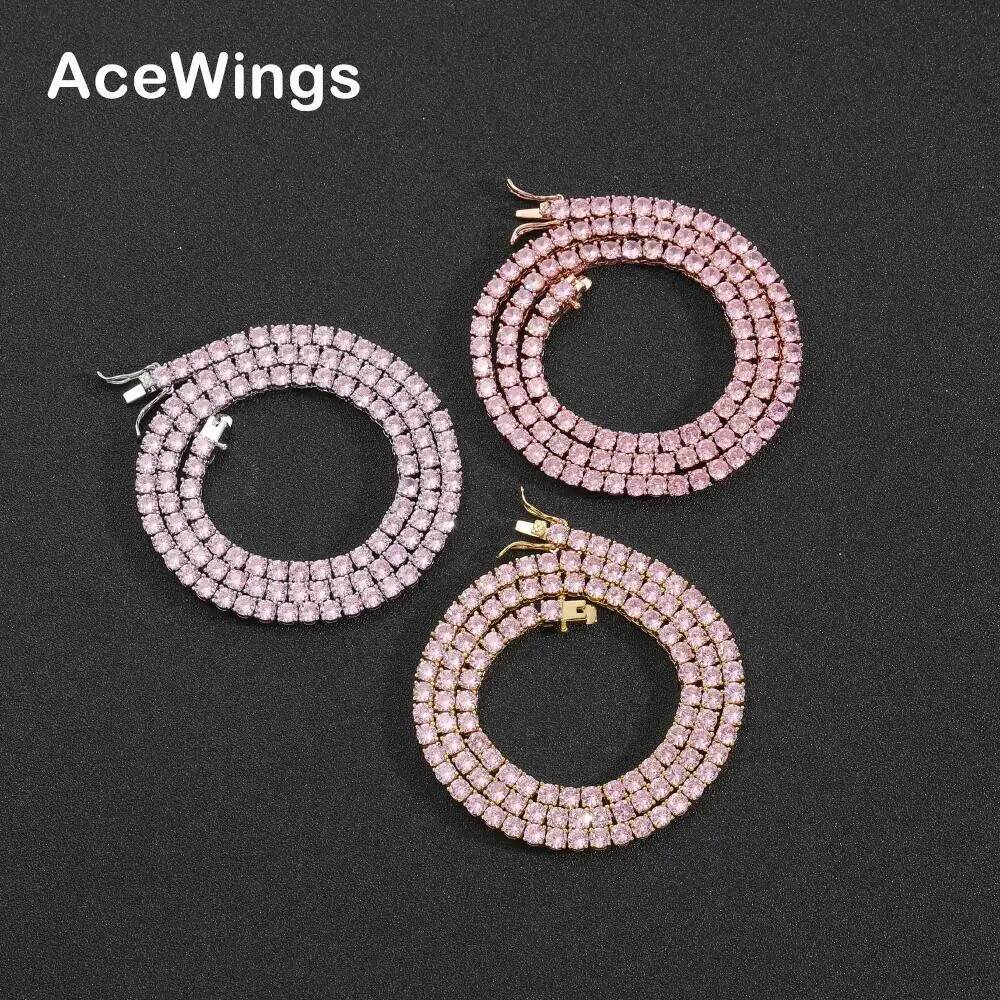 Bling Pink CZ 4mm 16inch 18inch Iced Out AAA Cubic Zirconia brass setting Tennis Chain Necklace BC201
