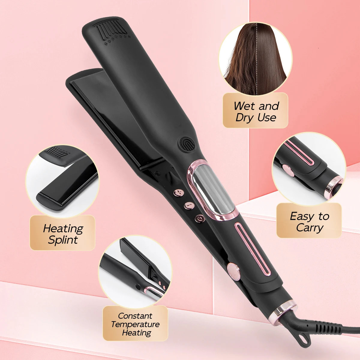 TQ-H1 Professional Hair Straightener Ceramic Digital LCD Display Instant Heating Curling Iron Hair Curler Adjustable Temperature 250529