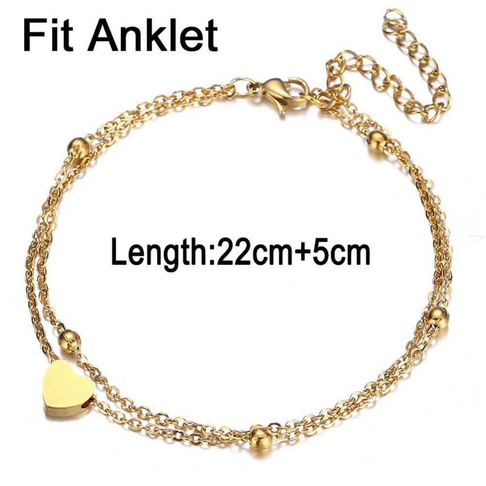 Double Layers Heart Charm Anklet For Women Gold Silver Color Stainless Steel Ankle Bracelet On the Leg Foot Beach Jewelry W250604