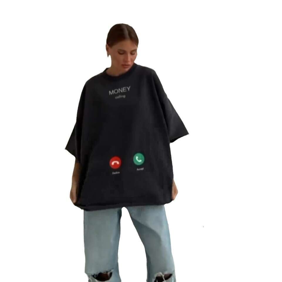 Boyfriend Style Oversized Drop Shoulder Round Neck Pullover Top Casual Versatile Simple Ins Print Short Sleeve T-Shirt Women's Clothing B5