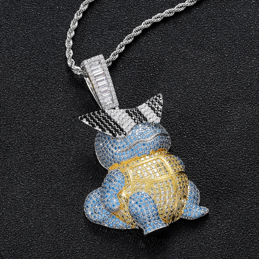 Hip hop jewelry cartoon Jenny Turtle Pendant copper set Moissanite cool personality disco mens hip hop Pendant