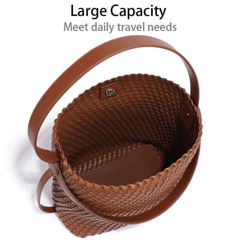 OLOEY Woven Bucket Large Crossbody Casual Shoulder Hobo Faux Leather Shopping Bag Fashion Summer Beach Tote Bags