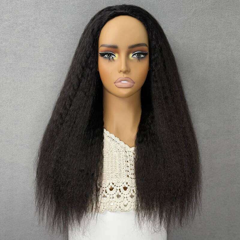 VSHOW 3 In 1 Half Kinky Straight Human Hair Adjustable Drawsting Full hiine Made Wigs With Natural Hairline
