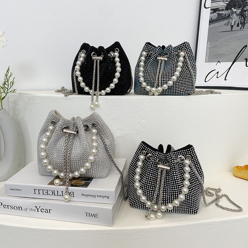 Pearl Handbag For Women Free Shipping New Trendy Fashion Shiny Designer Rhinestone Shoulder Bag Internet Shopping Bag Celebrity Stylish Chain Crossbod
