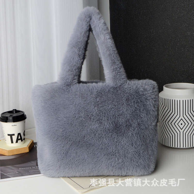 TikTok Plush Furry Handheld Tote Large Capacity Fluffy Shoulder College Student Class Bag