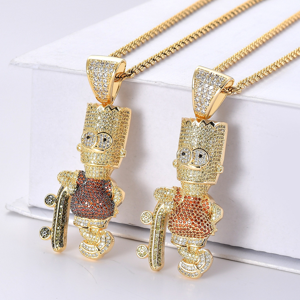 Necklace male cartoon character Simpson Pendant with colored Moissanite hip hop Necklace accessories
