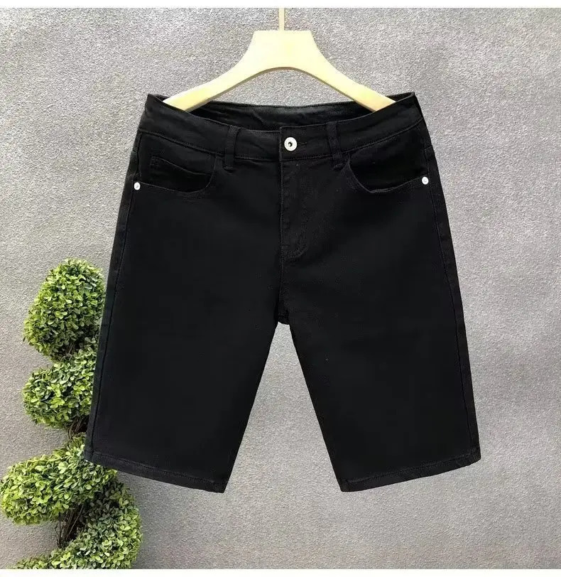 2023 Summer Casual Denim Shorts Men Fashion White Knee Length Pants Straight Slim Classic Male Clothing Jeans 250529Z