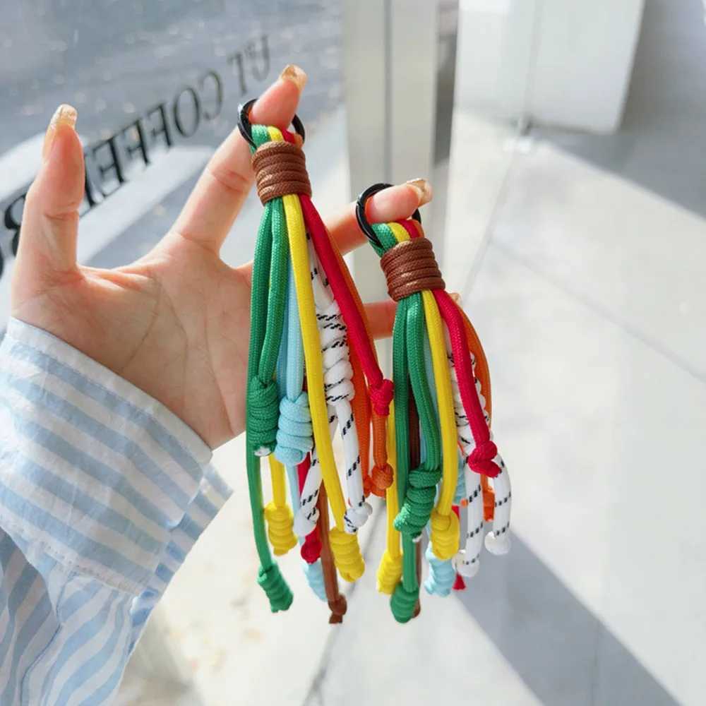 Korean Rainbow Braided Rope Pendant Keychain Fashion Bag Accessories Tassel Anti-theft Key Chain Colorful Pendant Gift Keyring M250604