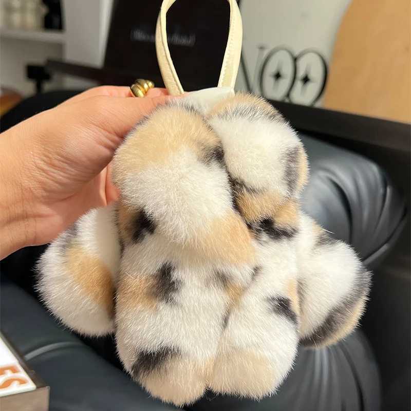 13CM Rabbit Fur Keychain Plush Small Clothes Keyring Bag Charms Car Keychain Fur Decoration Bags Hangings Accessories Gifts W250604