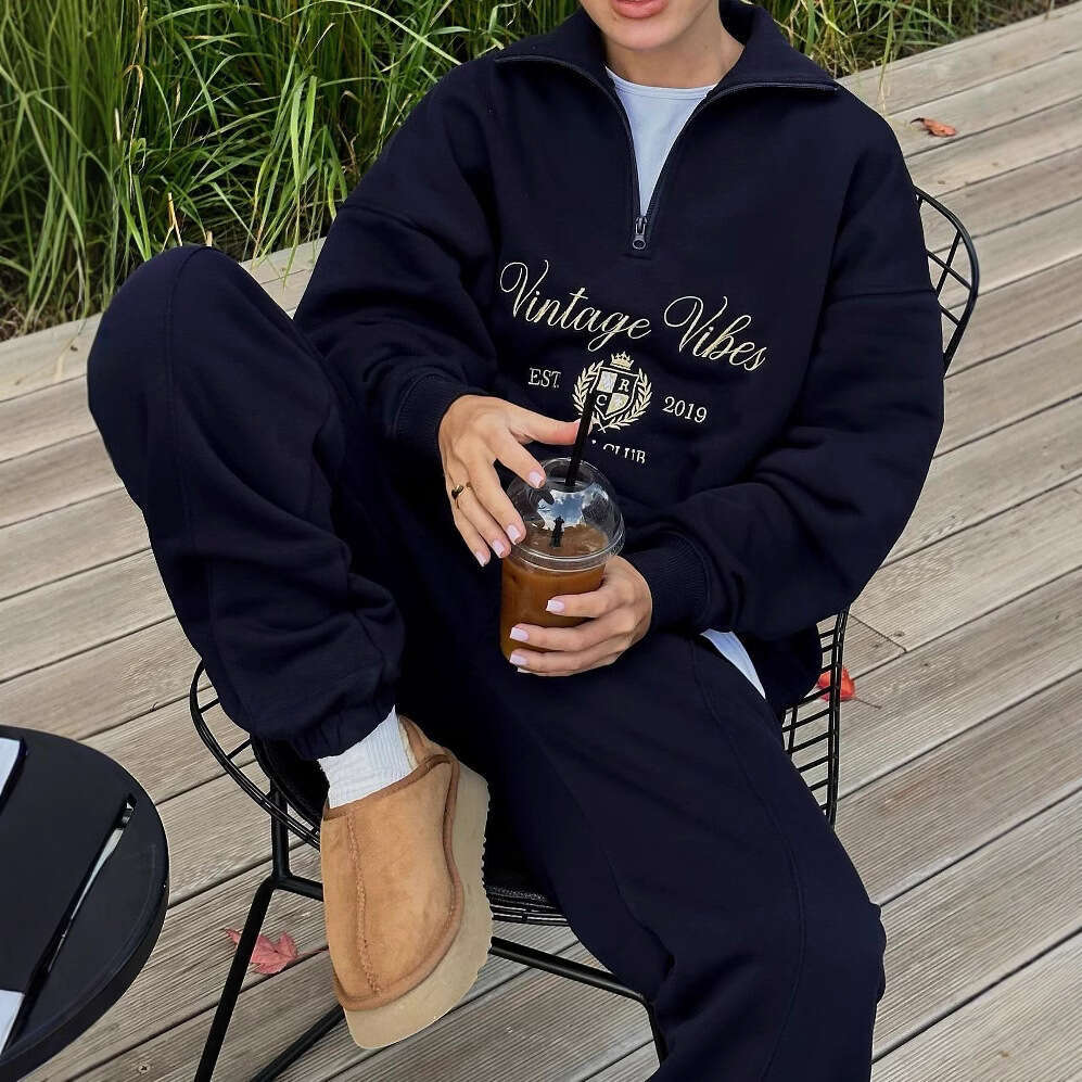 Hot Selling Half-Zip Lazy Style Early Autumn Sweatshirt For Women Trendy Loose Long Sleeve Top Coat Women's Clothing B5