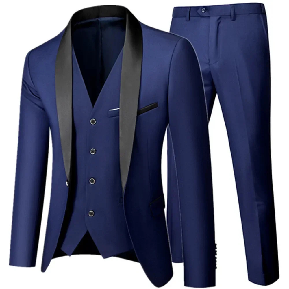 Black Men Autumn Wedding Party Three Pieces Set Large Size 5XL 6XL Male Blazer Coat Pants and Vest Fashion Slim Fit Suit 250604Z