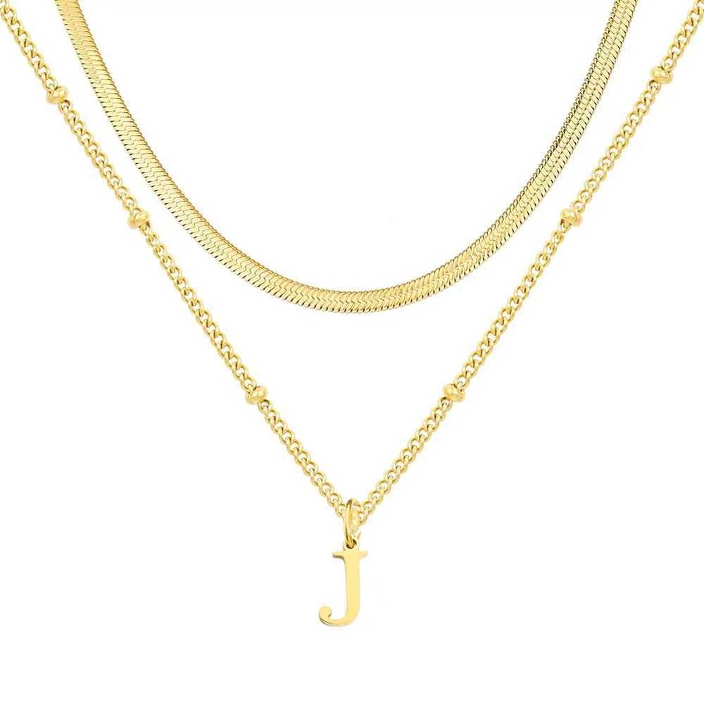 Stainless Steel Double-layer Necklace Golden 26 Initial Letters European and American Fashion Style Womens Jewelry WholesaleXJ250604