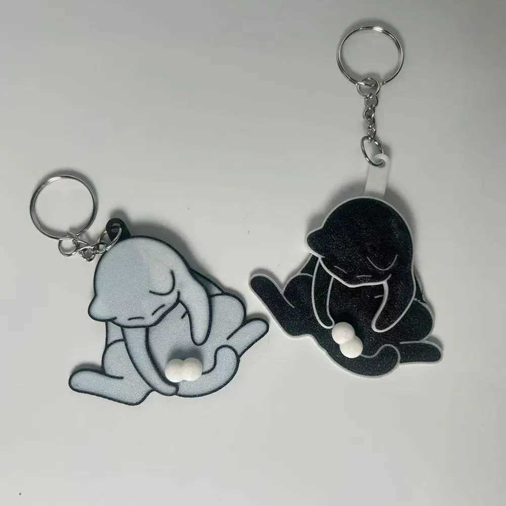 1PC Black Cat Keychain Cute Kawaii KeyRing Novelty White Cats Play Balls Keychain M250604