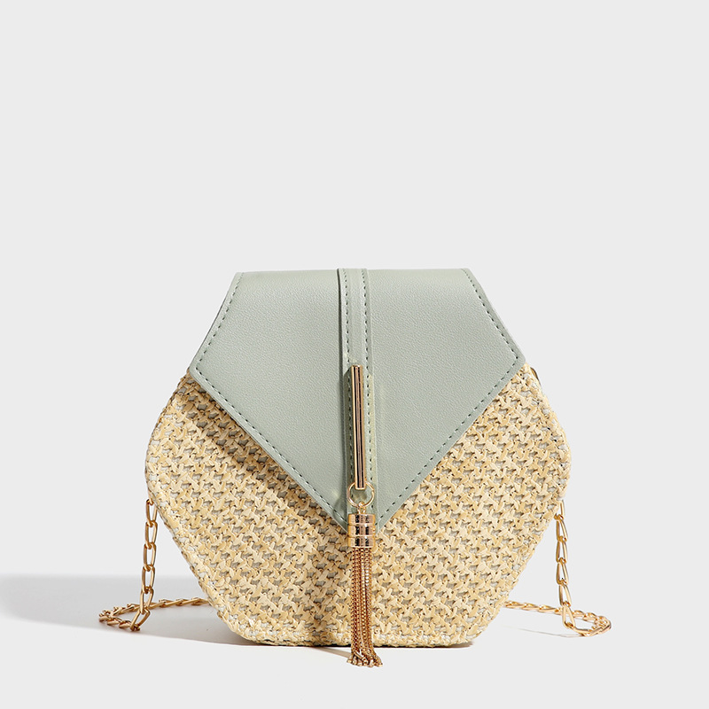 New Style Straw Woven Bag for Women 2025 New Vacation Woven Bag Single Shoulder Crossbody Bag Beach Bag Chain Small Square Bag for Women New Free Deli