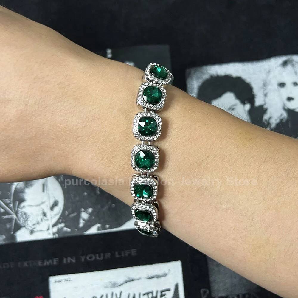 NEW Green Necklace for Men Women 12mm Tennis Chain Cuban Link Hip Hop Square Bling AAA Rhinestones Glass Jewelry