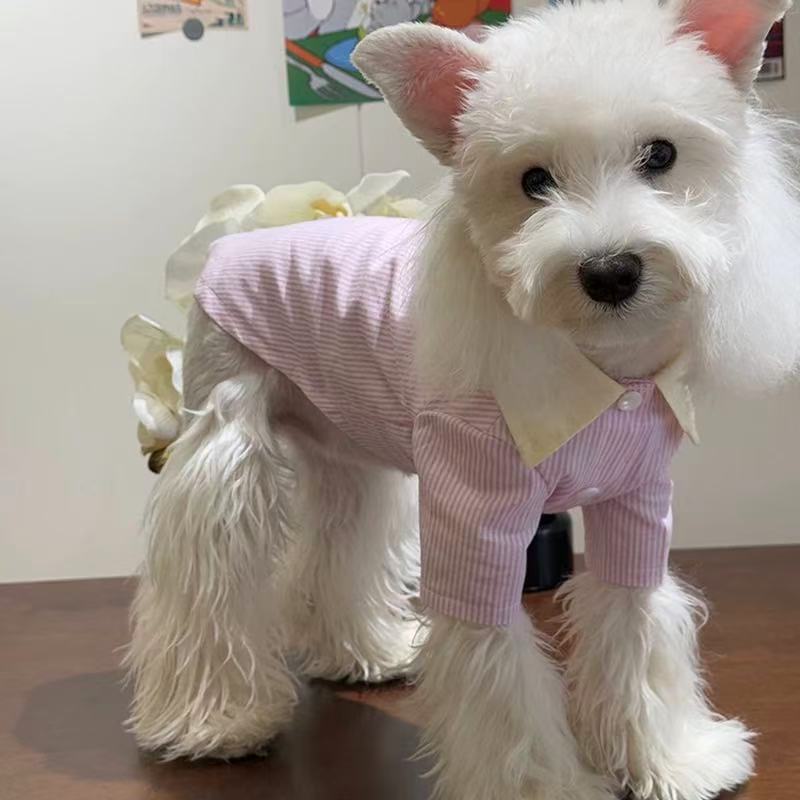T00384 Dog Clothes Spring and Summer Thin Cotton Striped Pet Shirt Small Dog Anti-hair Loss Bichon Teddy Schnauzer Cat