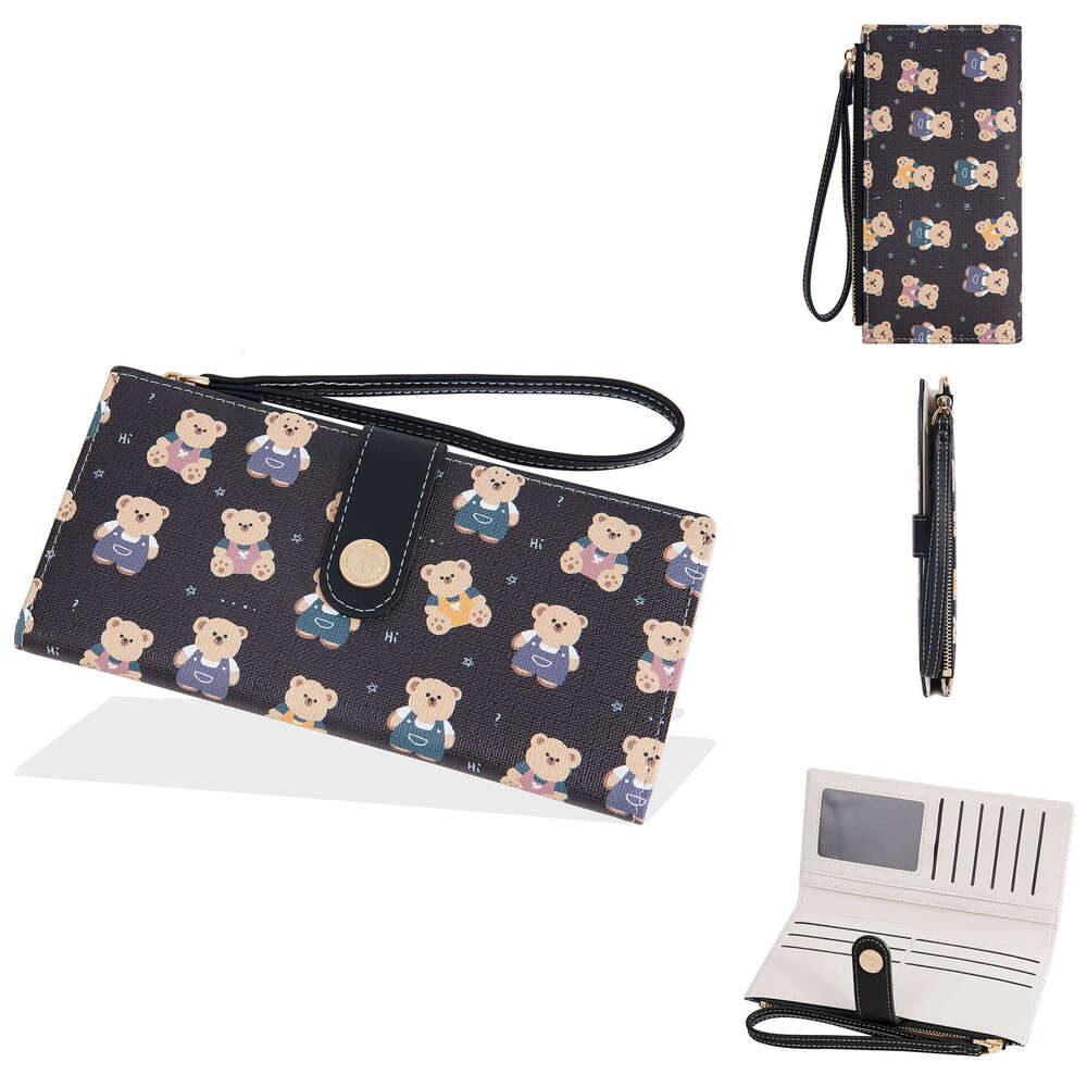 New Women's Long Baellerry Cartoon Bear Print High-end Zipper Snap Wallet