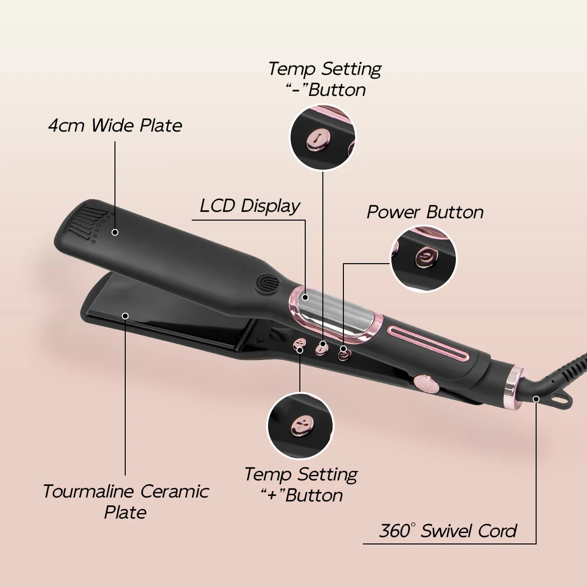 TQ-H1 Professional Hair Straightener Ceramic Digital LCD Display Instant Heating Curling Iron Hair Curler Adjustable Temperature 250529