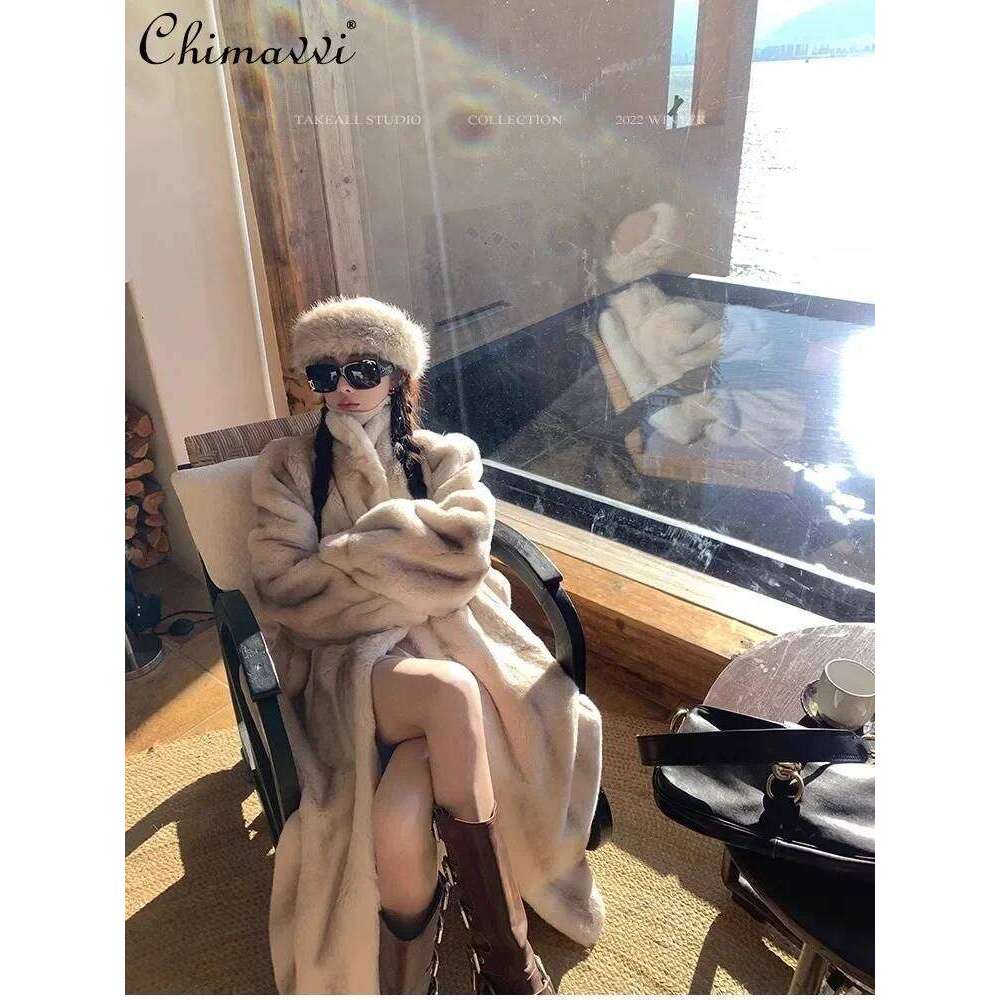 Fashion Fur Integrated Loose Cross Mink Coat Winter New High-end Lady Long-sleeved Warm Mid-length Fluffy Jacket
