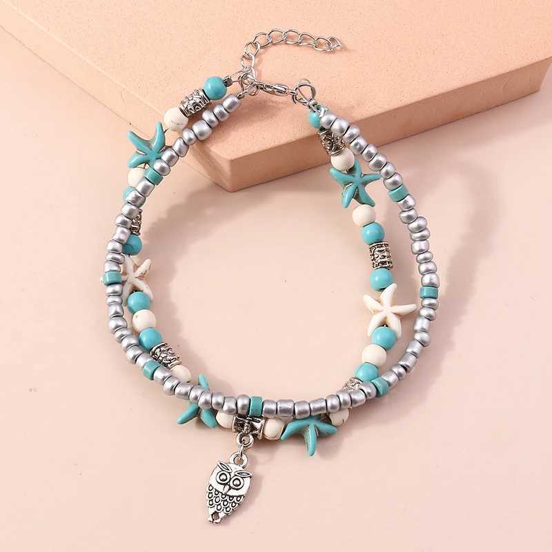 Aihua New Boho Shell Starfish Anklets for Women Fashion Owl Ankle Bracelet on Leg Barefoot Handcraft Chain Summer Beach Jewelry W250604