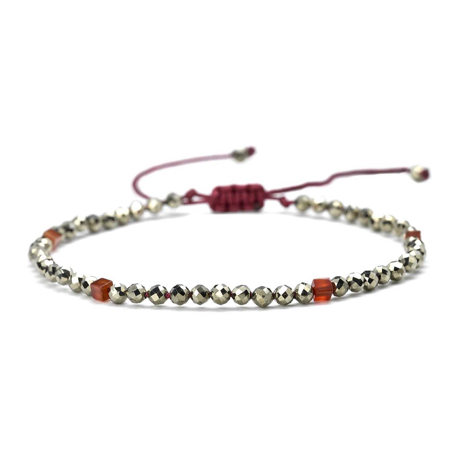Radiant 3mm Real Pyrite Stone Red Rope Braided Bracelet for Women Adjustable Knot Easy To Wear Energy Health Jewelry M250604