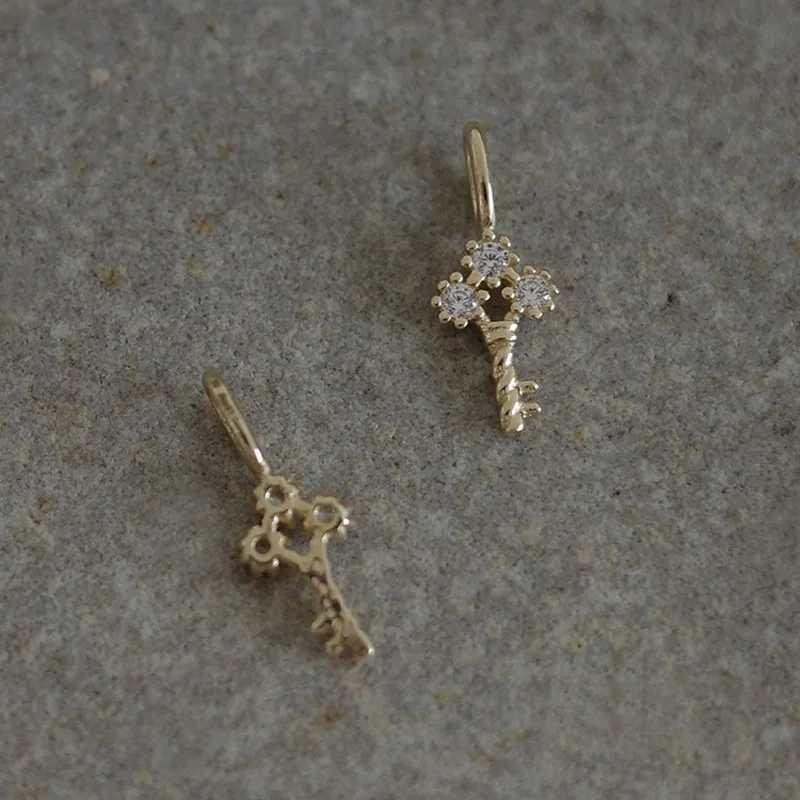 S925 Sterling Silver Plated 14K Gold Necklace for Women Zircon Key Light Luxury Mini Clavicle Chain XJ250604