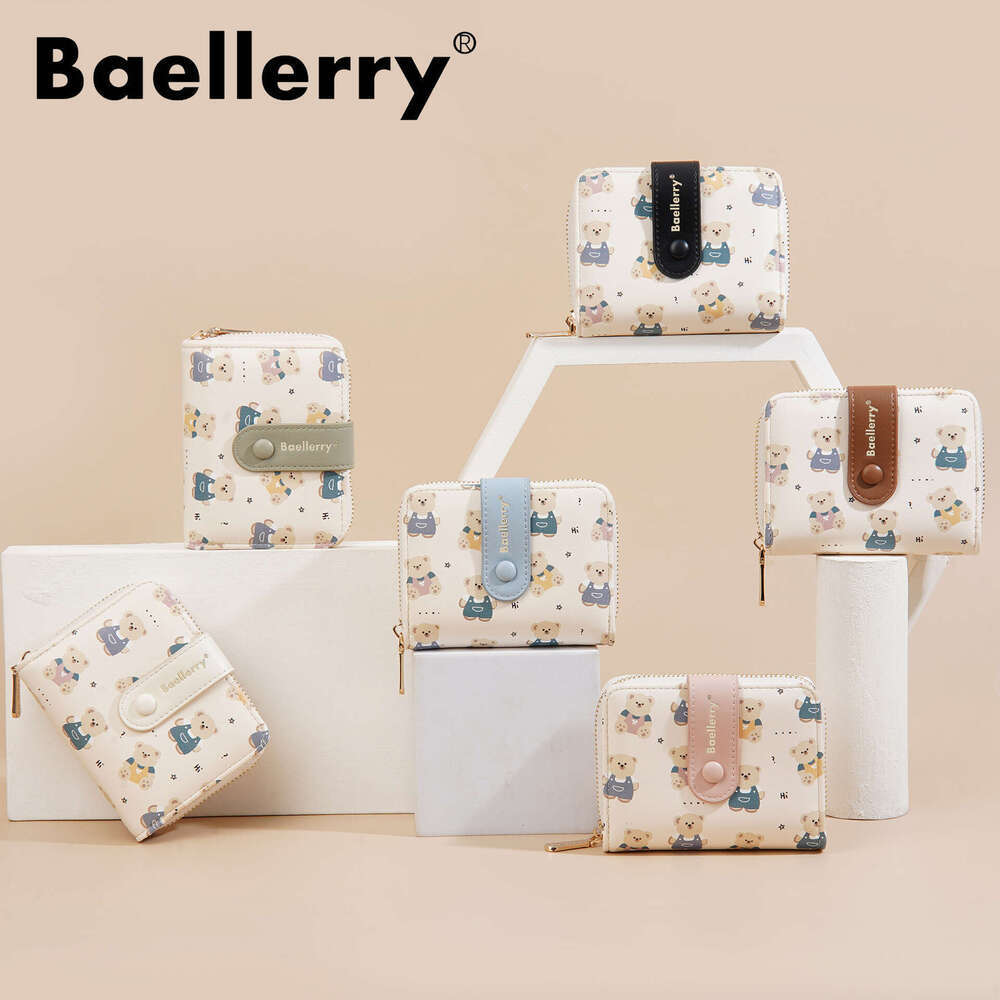 New Women's Short Wallet Baellerry Korean Style Cute Cartoon Bear Snap Button Leather Zipper Coin Purse