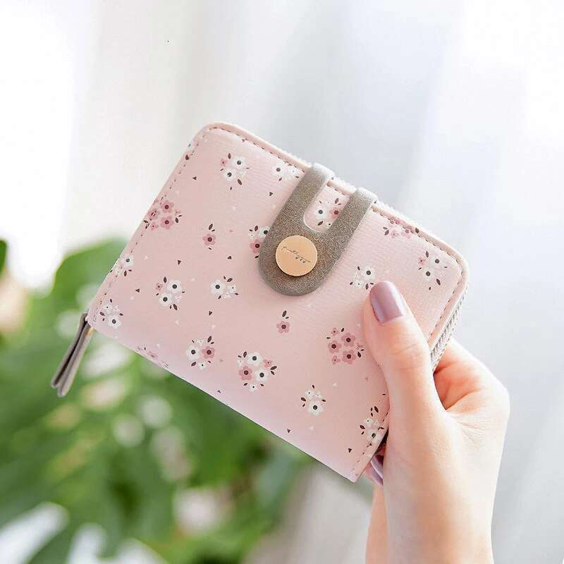 Spring summer new purse female short Japanese and Korean PU printed zipper buckle fashion mini trend money clip creative mul