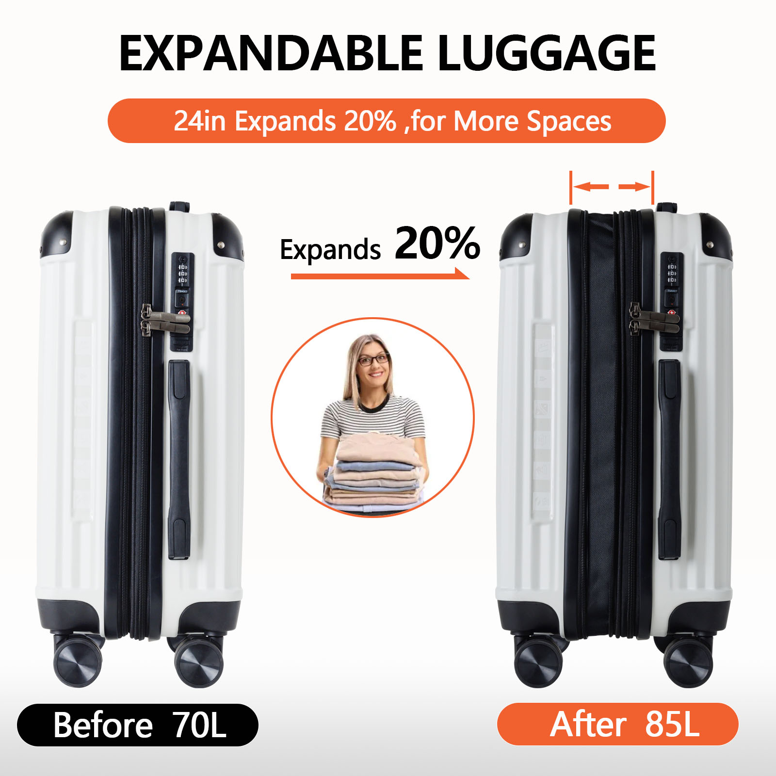 Expandable Carry On Suitcase 24inch with TSA Lock, ABS Luggage & Corner Protector for Personal Travel & Business Trips