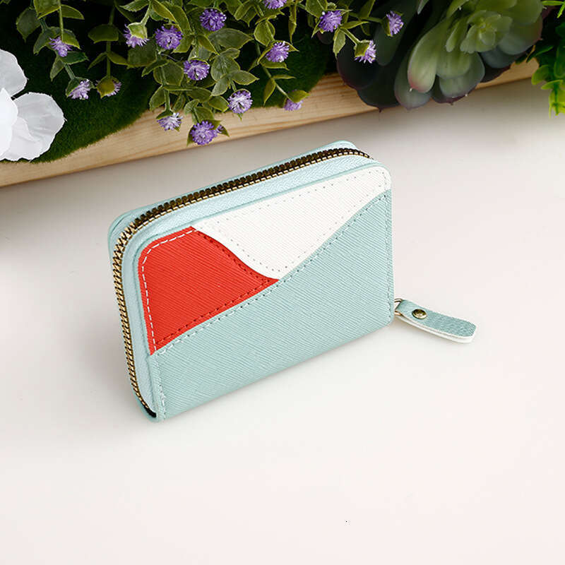 Color-Block Accordion Holder for Women, Short with Multiple Slots, Zipper Clip, Ladies' Ins Style Coin Purse Card Sleeve Trend