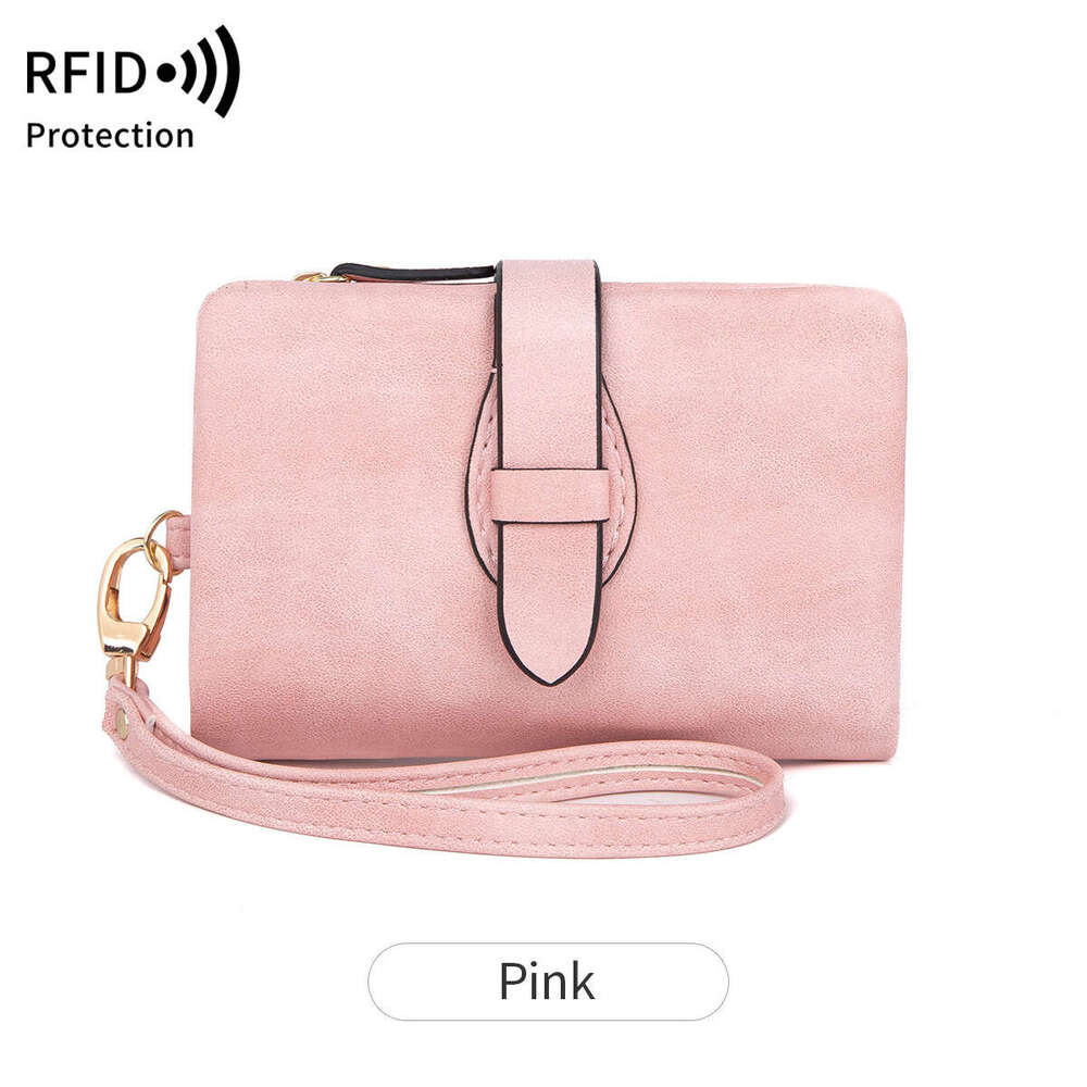 New RFID Women's Wallet Soft Leather Solid Color 70% off Short Fashion Zipper Buckle Coin Purse