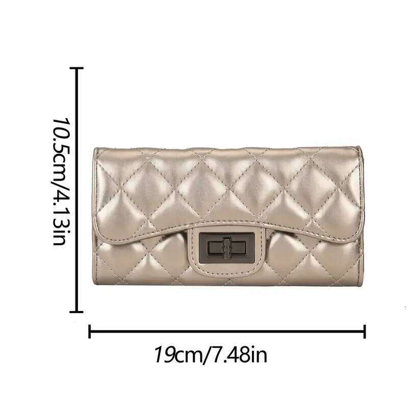 Quilted Long Wallet, Women's Fashion Wallet With Multi Card Slots & Id Window