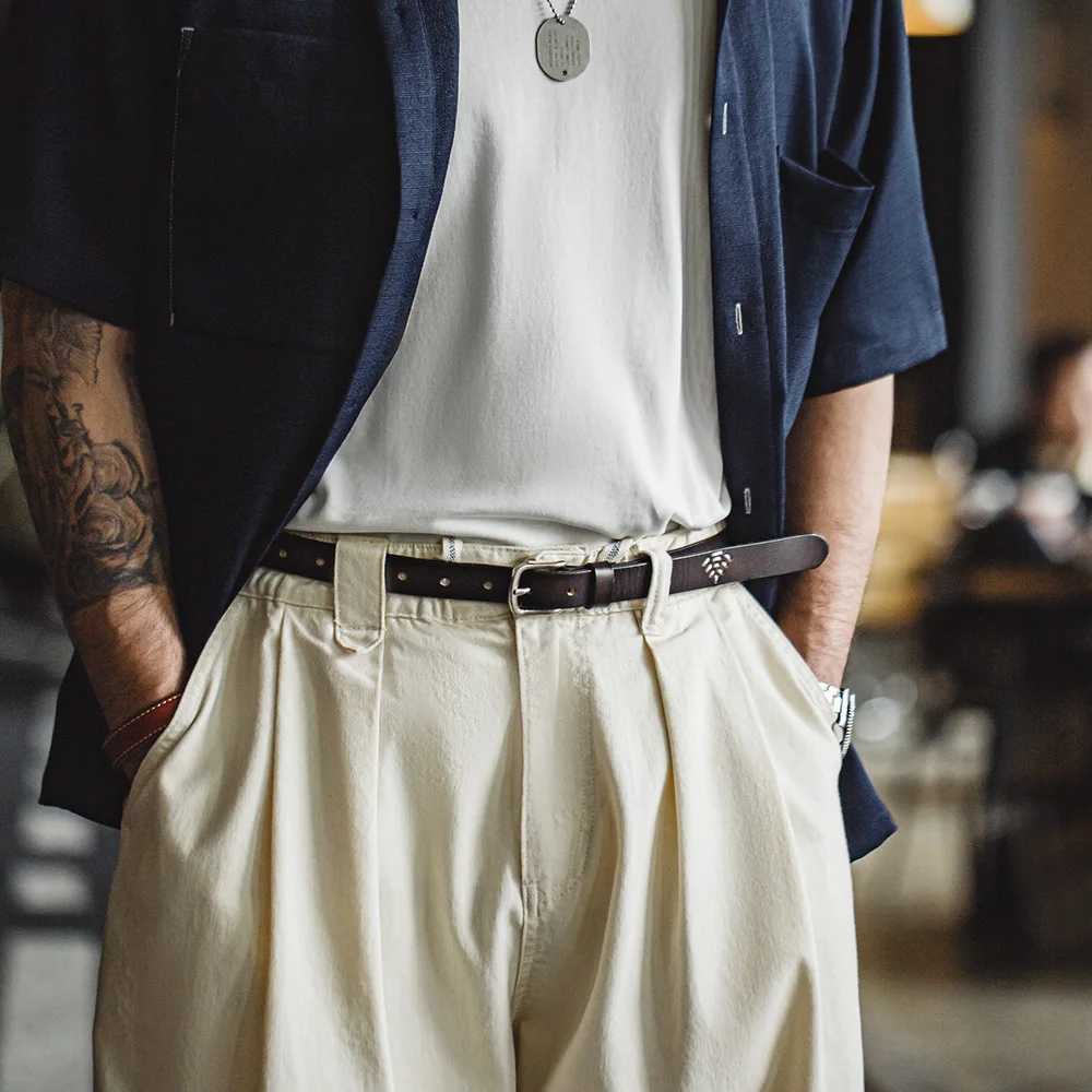 Maden Yeni Retro Siyah Birinci Katman Dana Derisi Kemer Hakiki Deri Erkekler iin ok Ynl Gnlk Dz Renk Kemer W250604