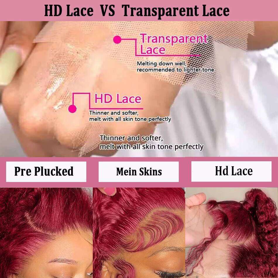 Bury 99j Kinky Hd 13x4 Front Wig Pre Plucked Deep Curly Lace Frontal Red Colored Wigs Human Hair