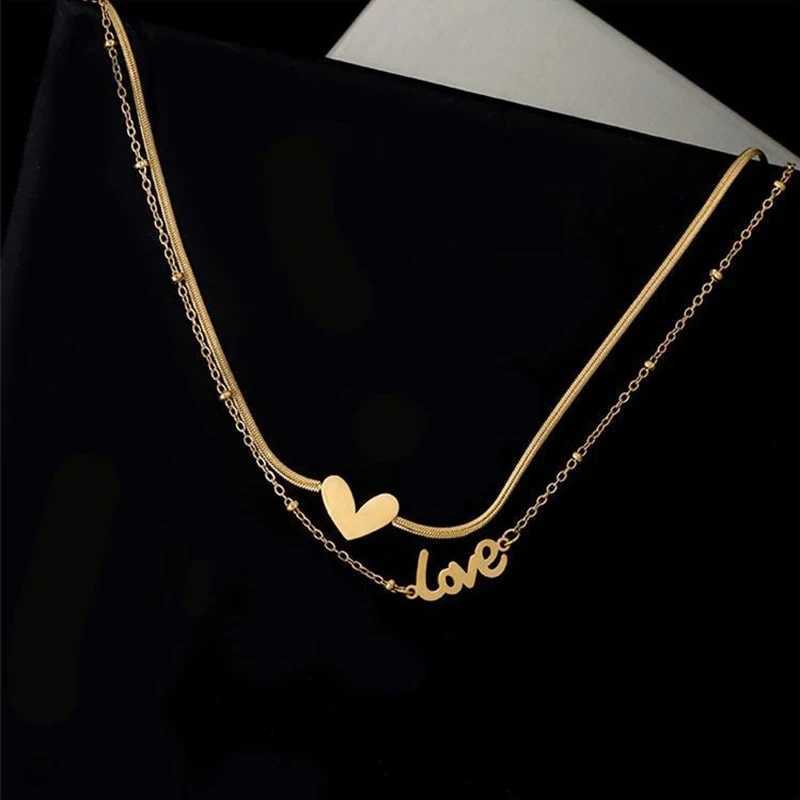 LOVE Heart Anklet Foot Bracelet for Women 2-layer Stainless Steel Gold Color Fashion Jewelry Gift (A005) W250604