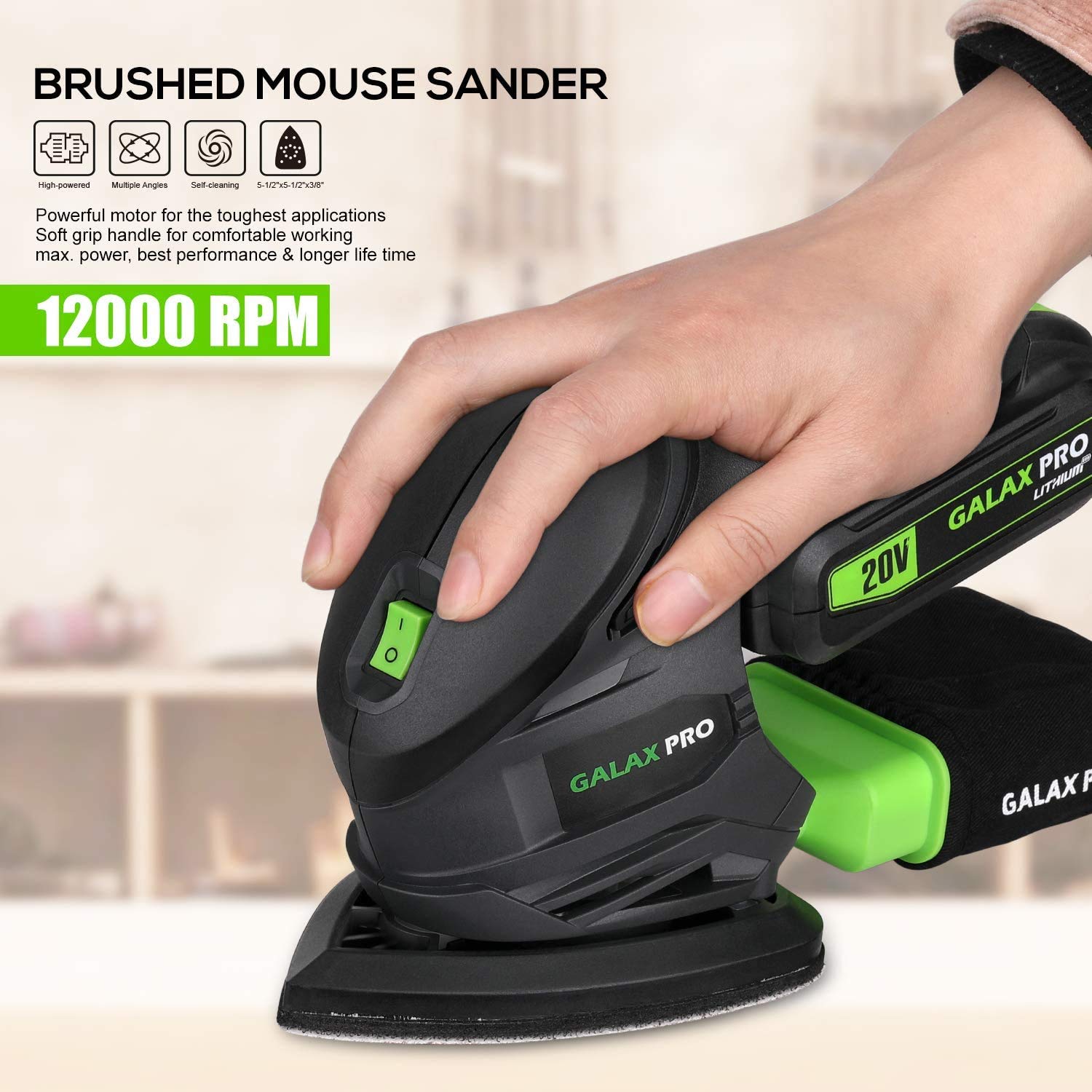 GALAX PRO Cordless Detail Sanders 20V, 20Pcs Sandpapers 12000RPM Sanders with Dust Collection System for Tight Spaces Sanding Battery and Charger Incl