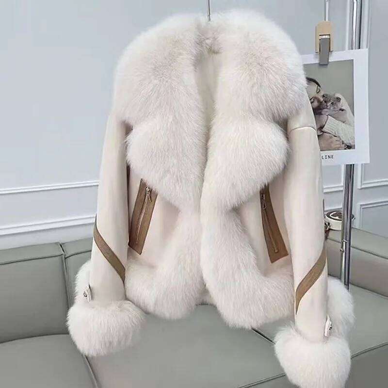 New 2024 Fox-Like Fur Women Parkas Short Autumn Winter Temperament Jacket Fashion Suede Warm Cotton Padded Coat Female Tops