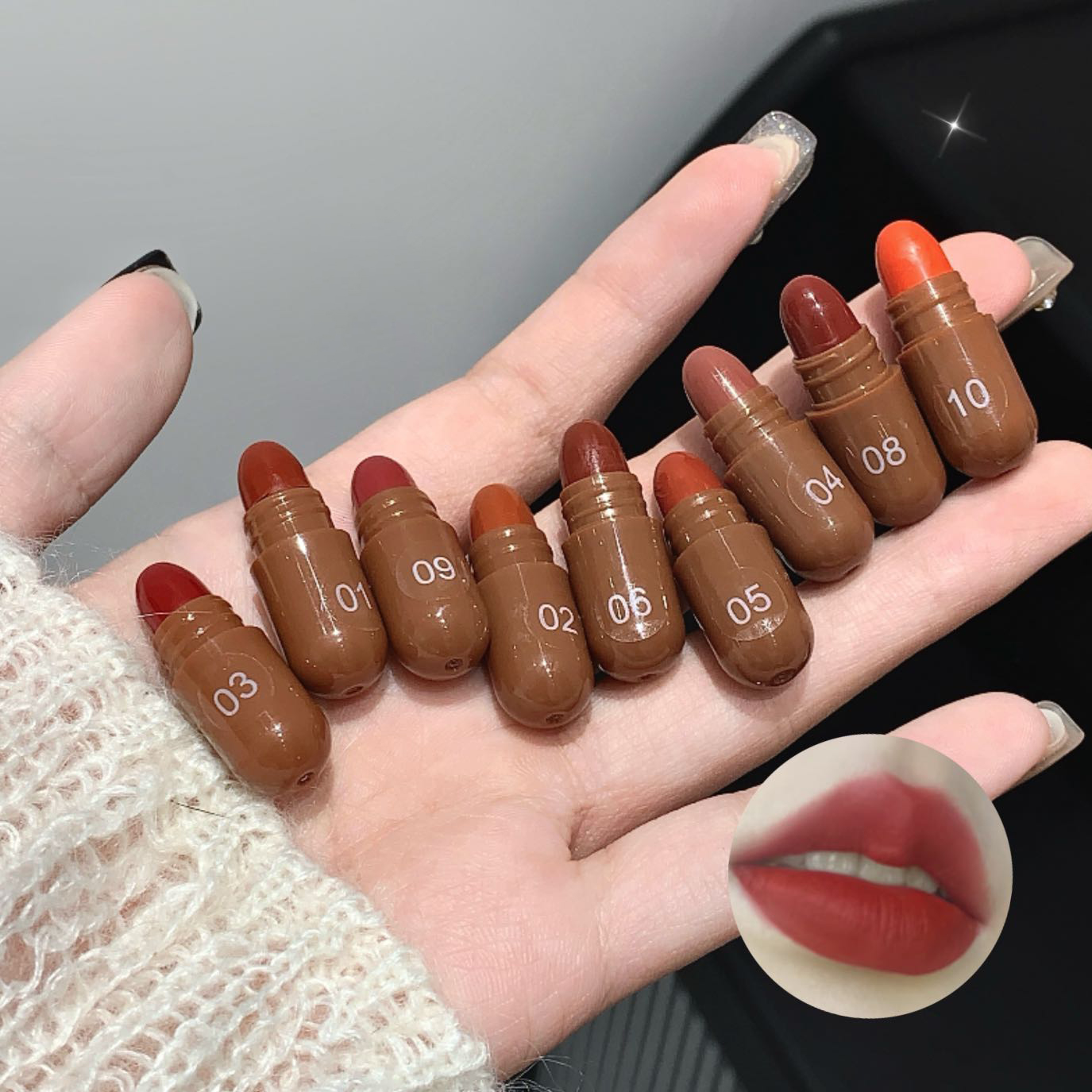 10pcs Mini Capsule Lipstick Set Matte Soft Mist Moisture Lipstick Easy to Apply Highly Pigmented Lip Lipstick Set DH1001