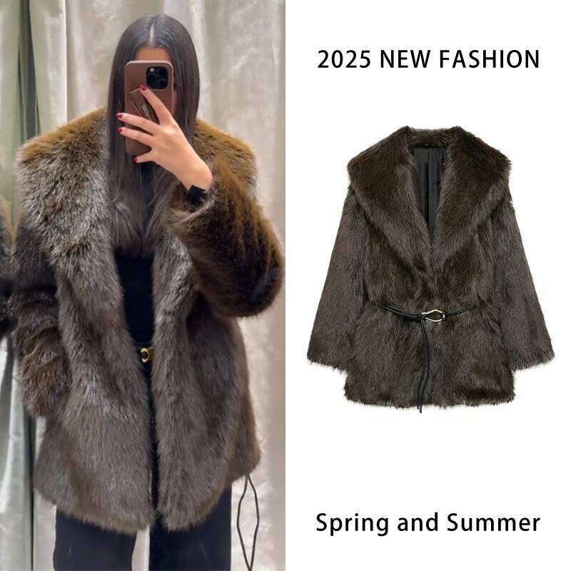 Thicken Lapel Coats With Belt Women Autumn Winter Long Sleeve Pocket Jacket Elegant Warm Loose Outwear