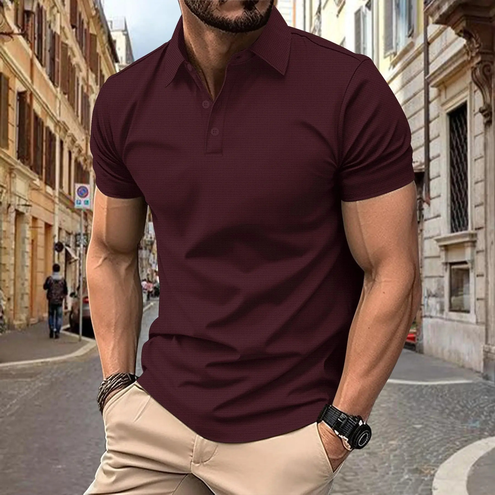 2025 European and American crossborder summer mens casual shortsleeved midstretch comfortable small checkered POLO shirt 250604Z