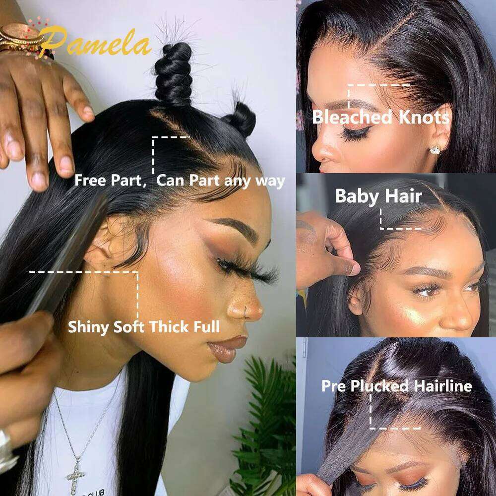 400% Density Double Drawn Glueless Human Hair Ready To Go Bone Straight 13X6 HD Transparent Lace Frontal Wig Bleached Knots