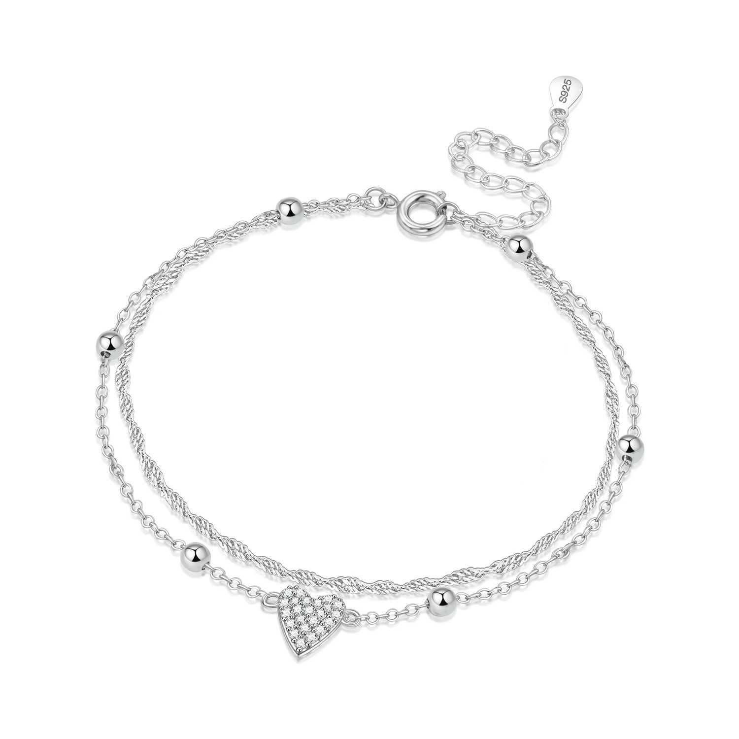 CYCUFF NEW 925 Sterling Silver Shiny Double-layer Love Anklet Charms Fashion Versatile Anklet Birthday Party Jewelry Gift Making W250604
