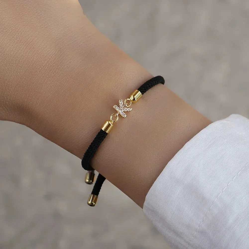 New Arrival New Brand Fashion Initial Letter Charm Bracelet Women Pave Zirconia A-Z Adjustable Rope Bracelet For Women Jewelry Gift V250604