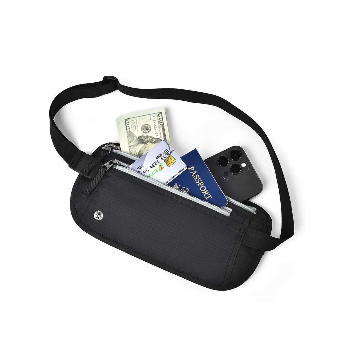 Travel Waist Bag Money Belt Slim Passport Holder RFID Blocking Travel Invisible Pouch Protect Travel DocumentsW250604