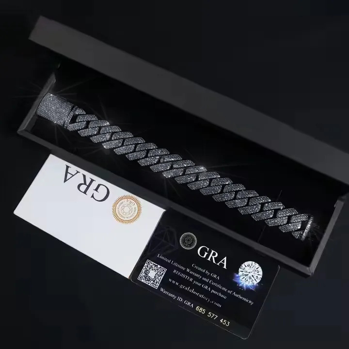 Moissanite Elegant decoration VVS Solid Sterling Sier Hip Hop Necklace 20Mm Iced Out Prong Moissanite Cuban Link Chain Free door-to-door delivery